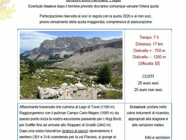 TRAVERSATA DEL GROSTE' E LAGO DI TOVEL DOLOMITI DI BRENTA
