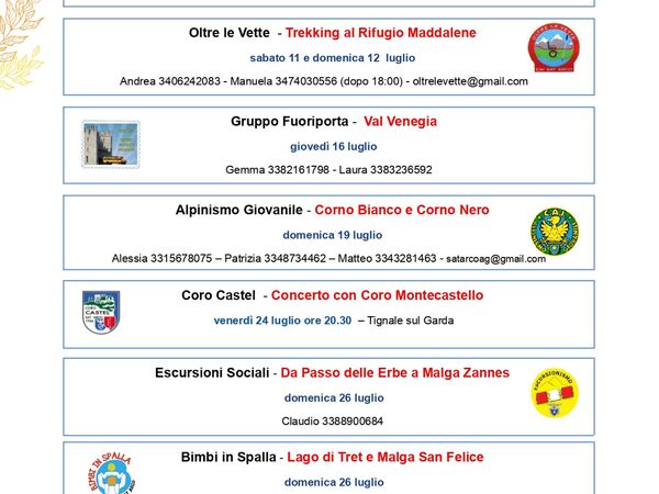 PROGRAMMA DEL MESE DI LUGLIO