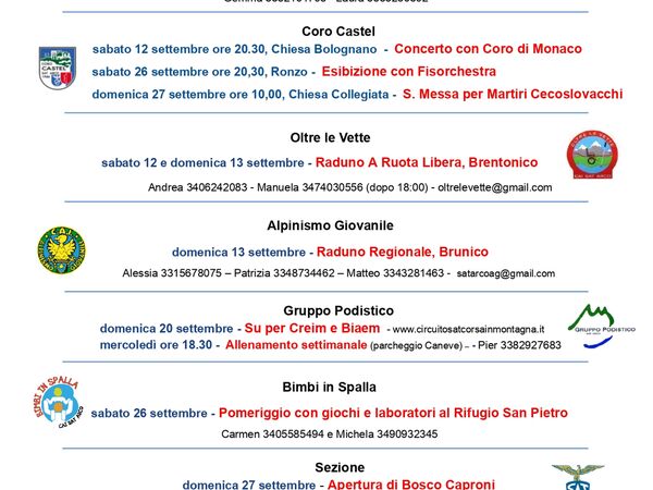 PROGRAMMA DEL MESE DI SETTEMBRE