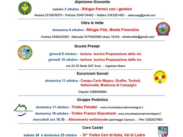 PROGRAMMA DEL MESE DI OTTOBRE
